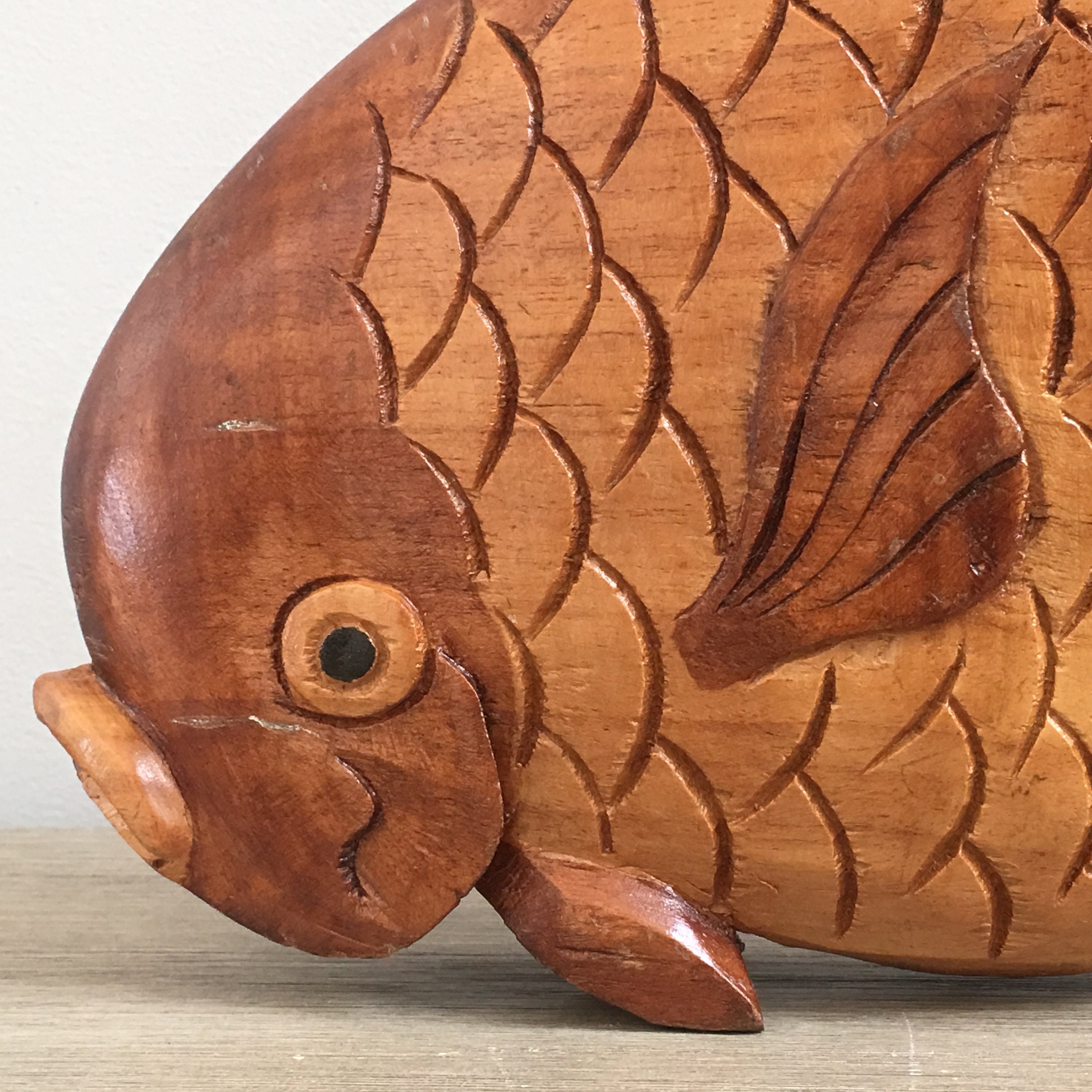 Vintage Hand Carved Wooden Fish Tropical Coastal Ocean