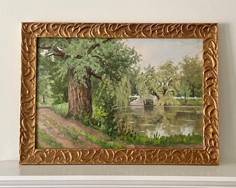 Vintage Landscape Oil Painting Bayou River Scene