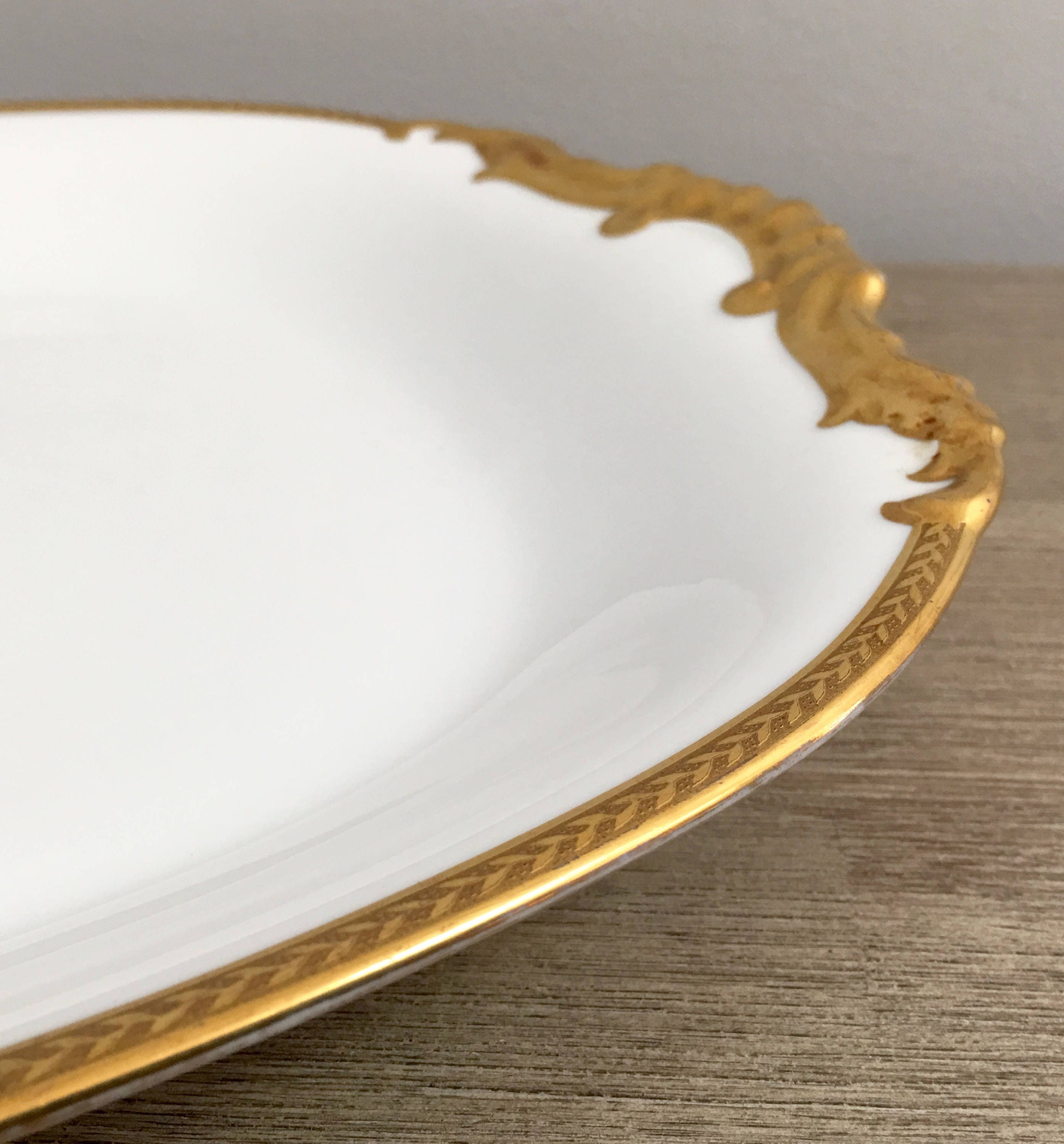 Large Limoges Serving Platter Tray 17 White Porcelain Gold Trim By Vignaud Freres 1930s French 