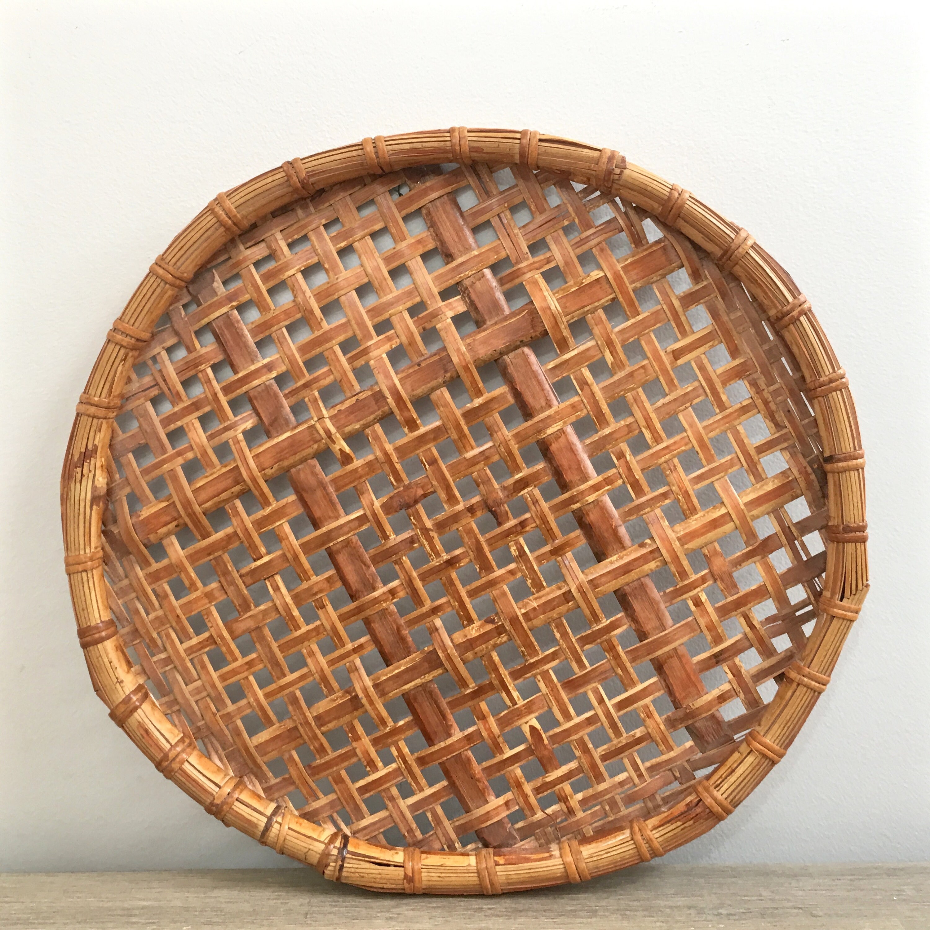 Vintage Woven Wall Basket 16 Round Winnowing Basket