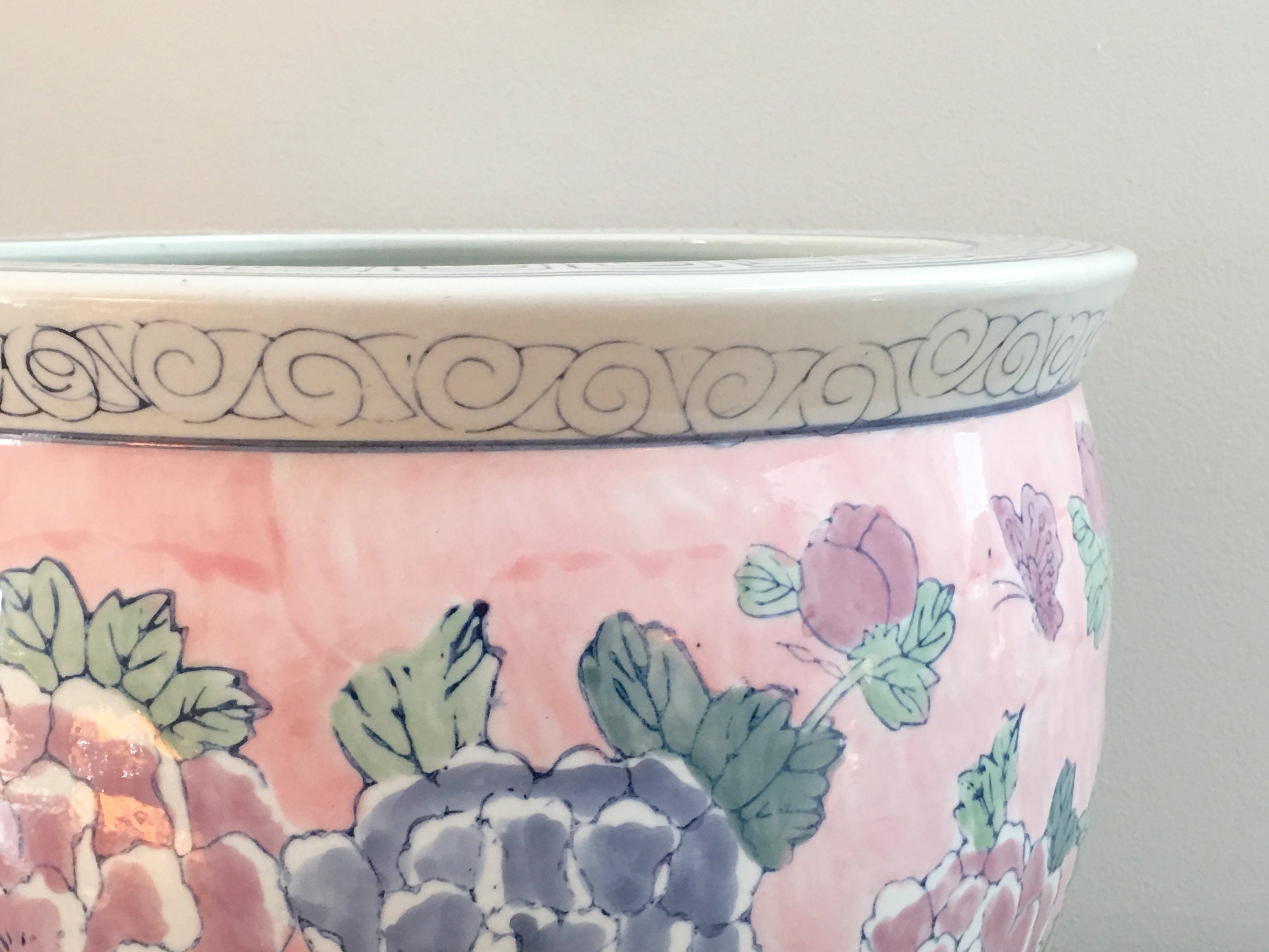 Chinese Fishbowl Planter Large Pink Pastel Indoor Flower