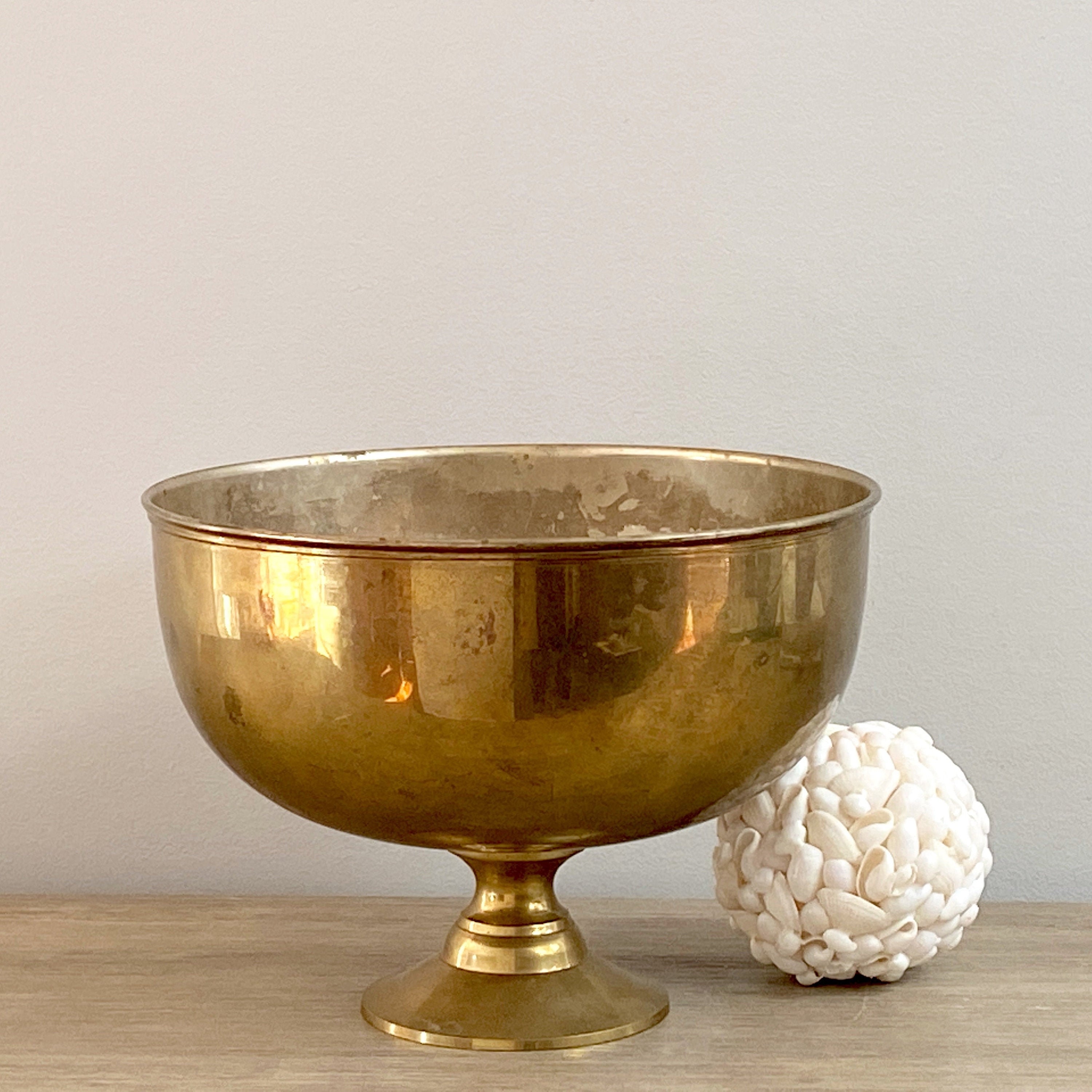 Large Brass Centerpiece Bowl Rustic Patinated Metallic