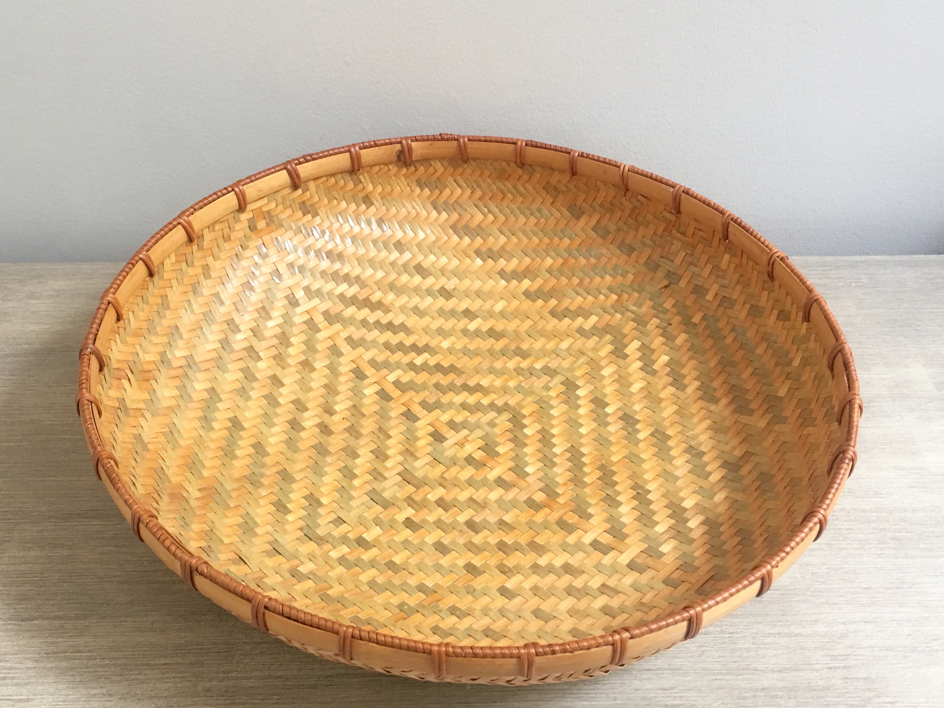 Large Winnowing Basket 16 Woven Bamboo Rattan Shallow