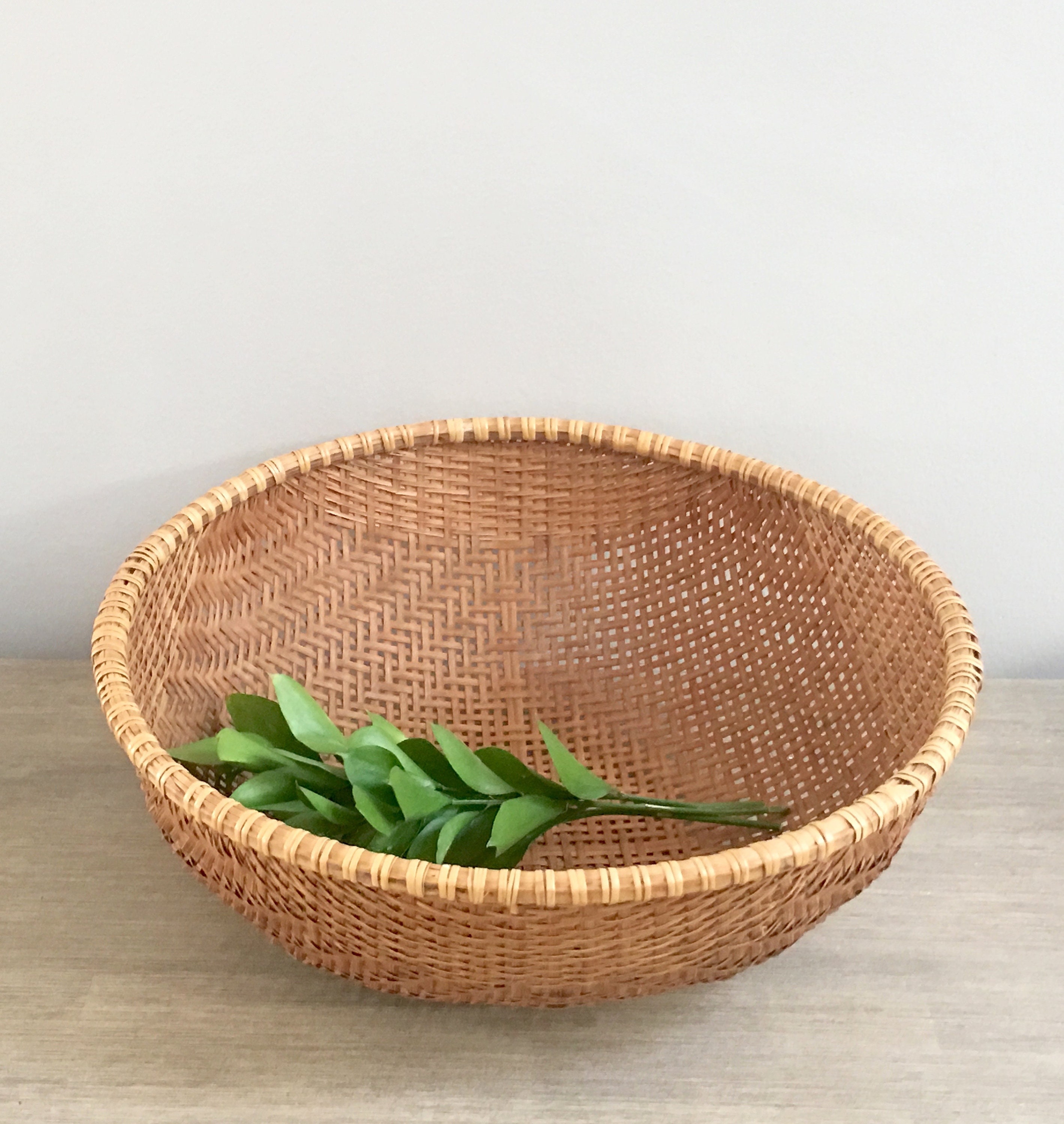 Woven Bamboo Winnowing Basket Round Rattan Wall Basket Boho Cali Coastal Decor