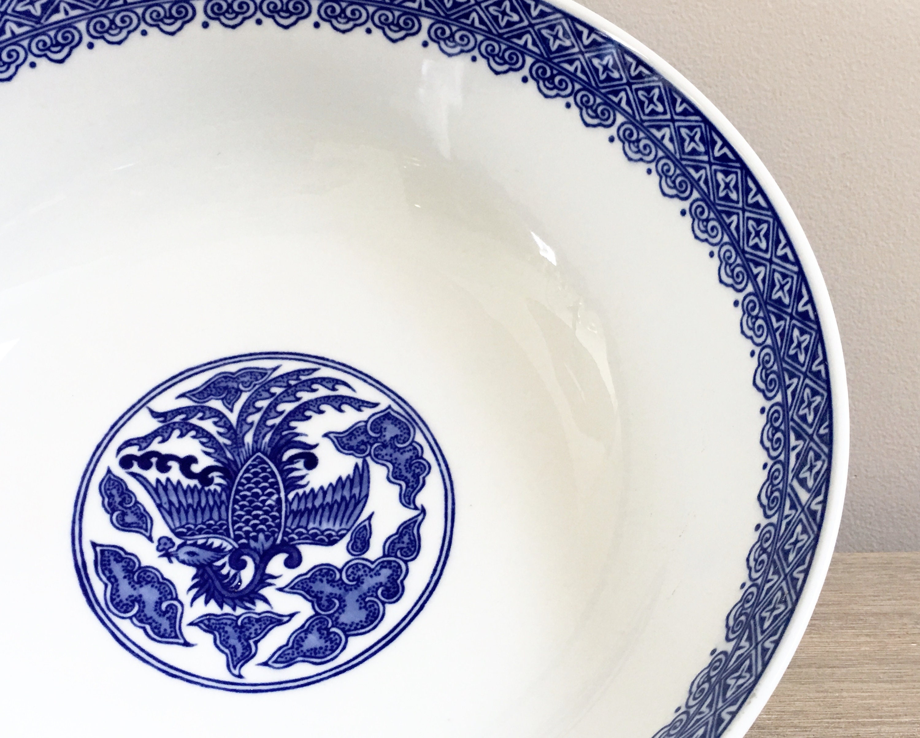 Large Chinoiserie Bowl Blue White Chinese Decorative