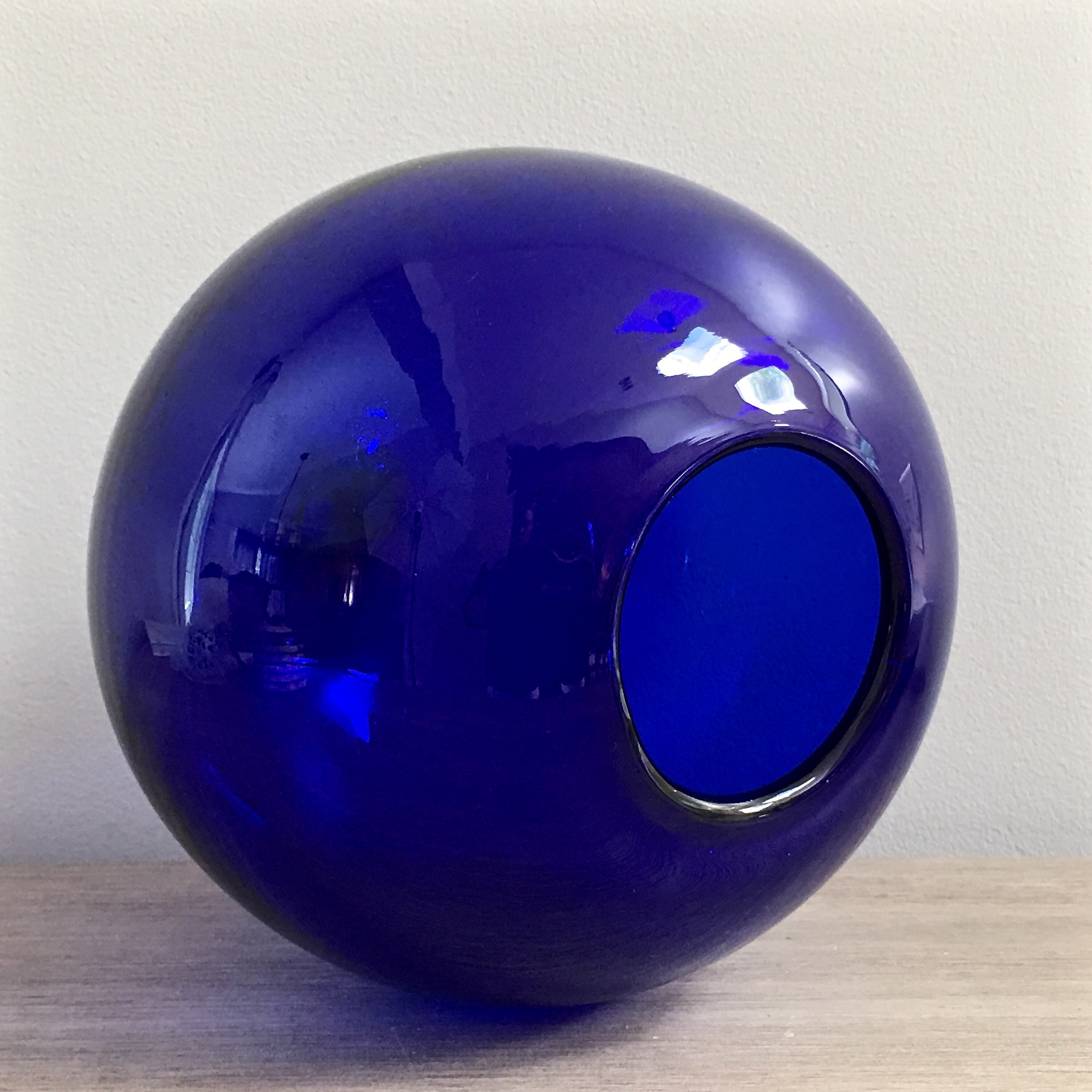Blenko Cobalt Blue Modernist Glass Vase Hand Blown Sphere Orb Globe Art