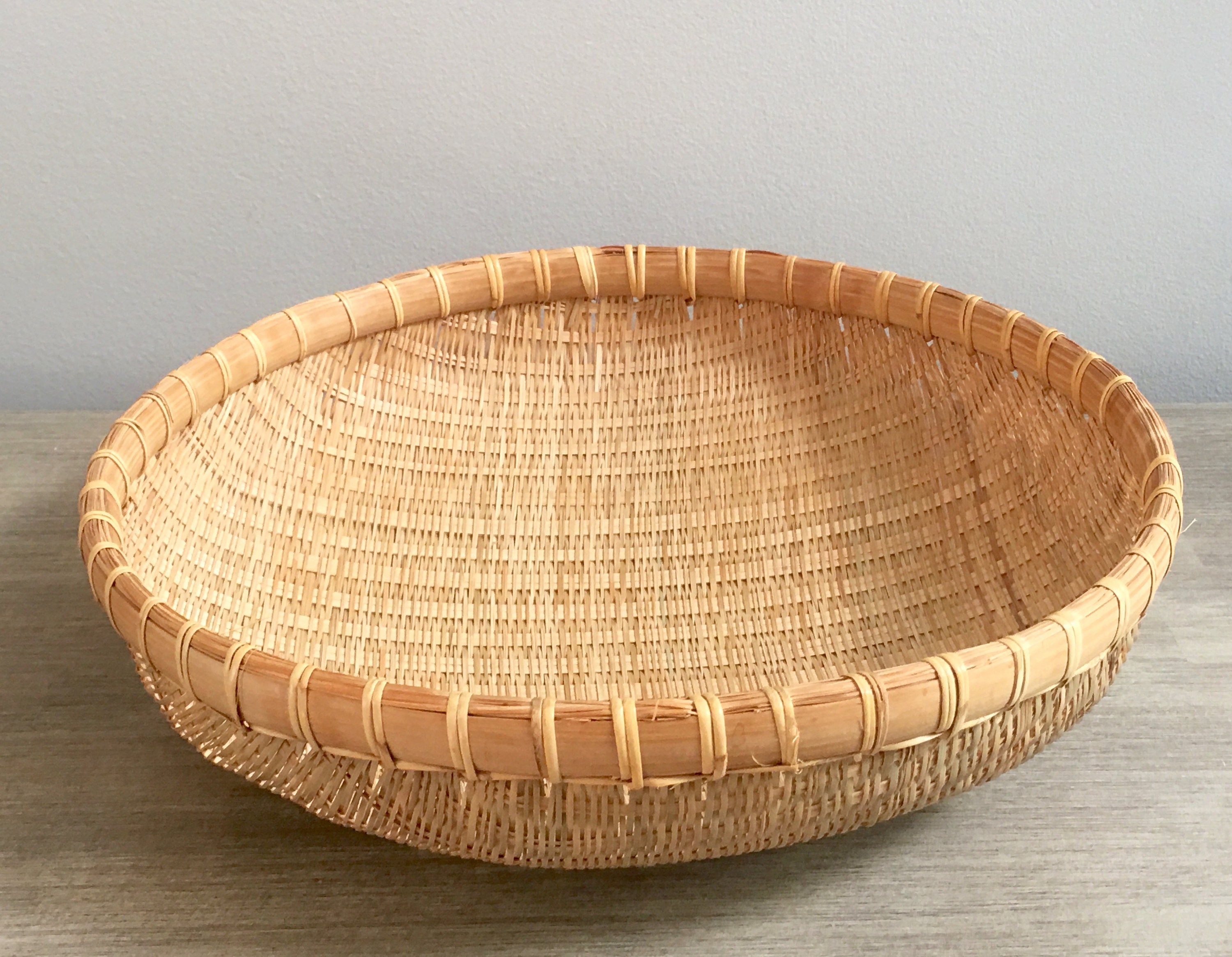 RESERVED Pair Large Round Woven Wall Baskets Bamboo Wicker ...