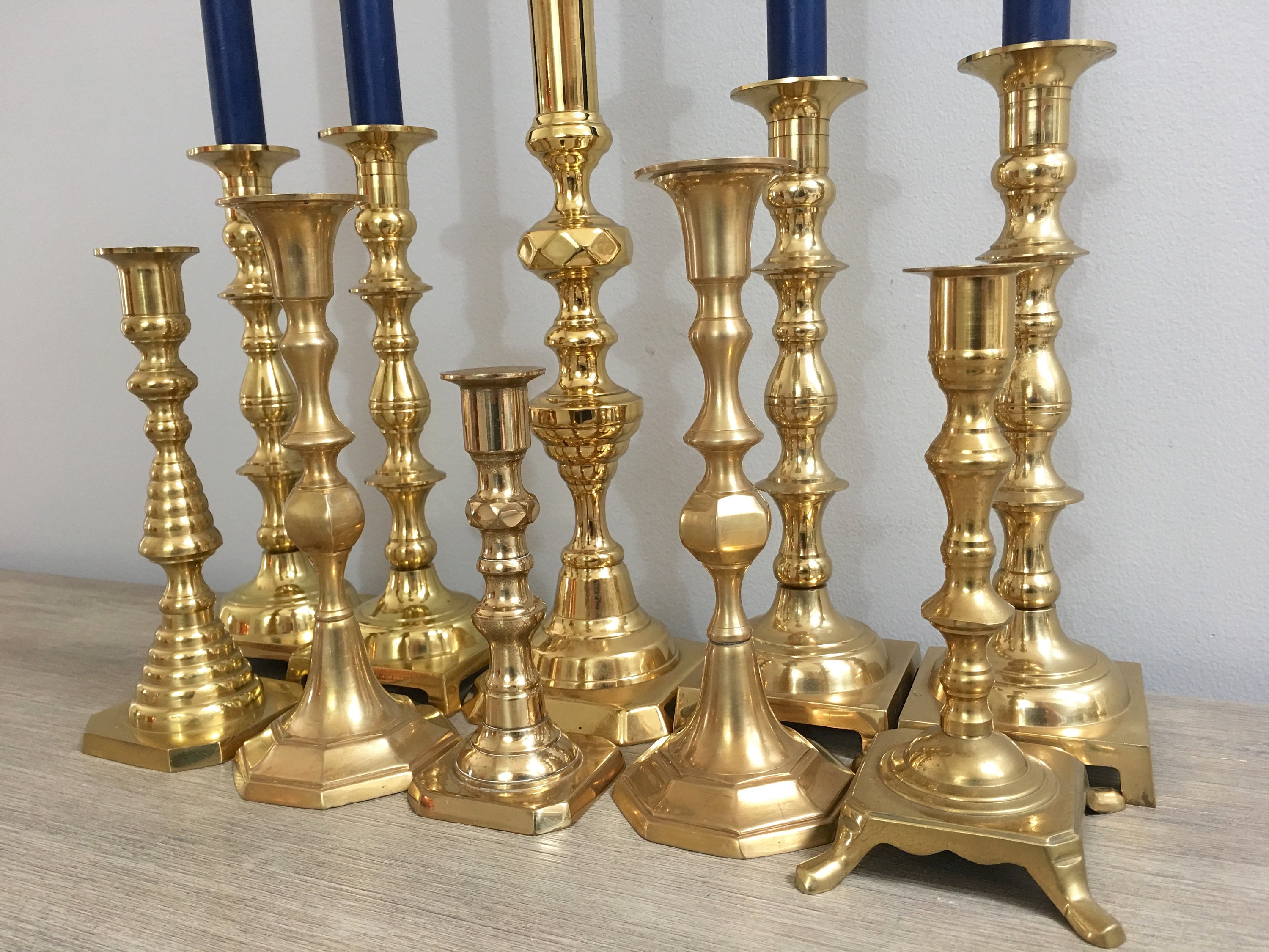 Brass Candle Holder Set Tall Gold Candlesticks Set of 10 Holiday Party Brass Candle Holder Set Tall Gold Candlesticks Set of 10 Holiday Party