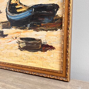 Large Vintage Oil Painting Fishing Boats Impressionist Seascape image 10