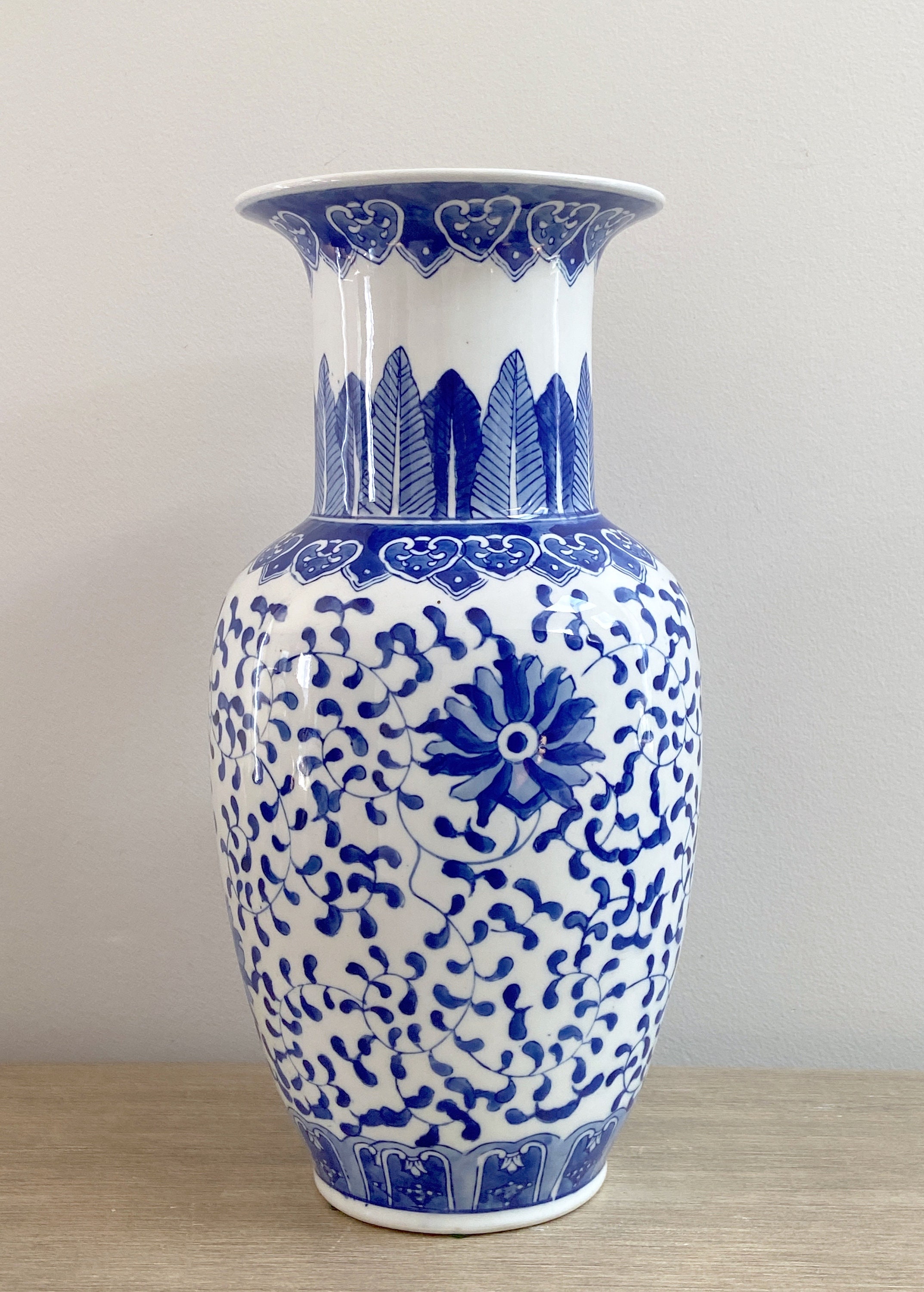 Large Chinese Vase Blue White Baluster Vase 15 Tall Chinoiserie Asian Decor