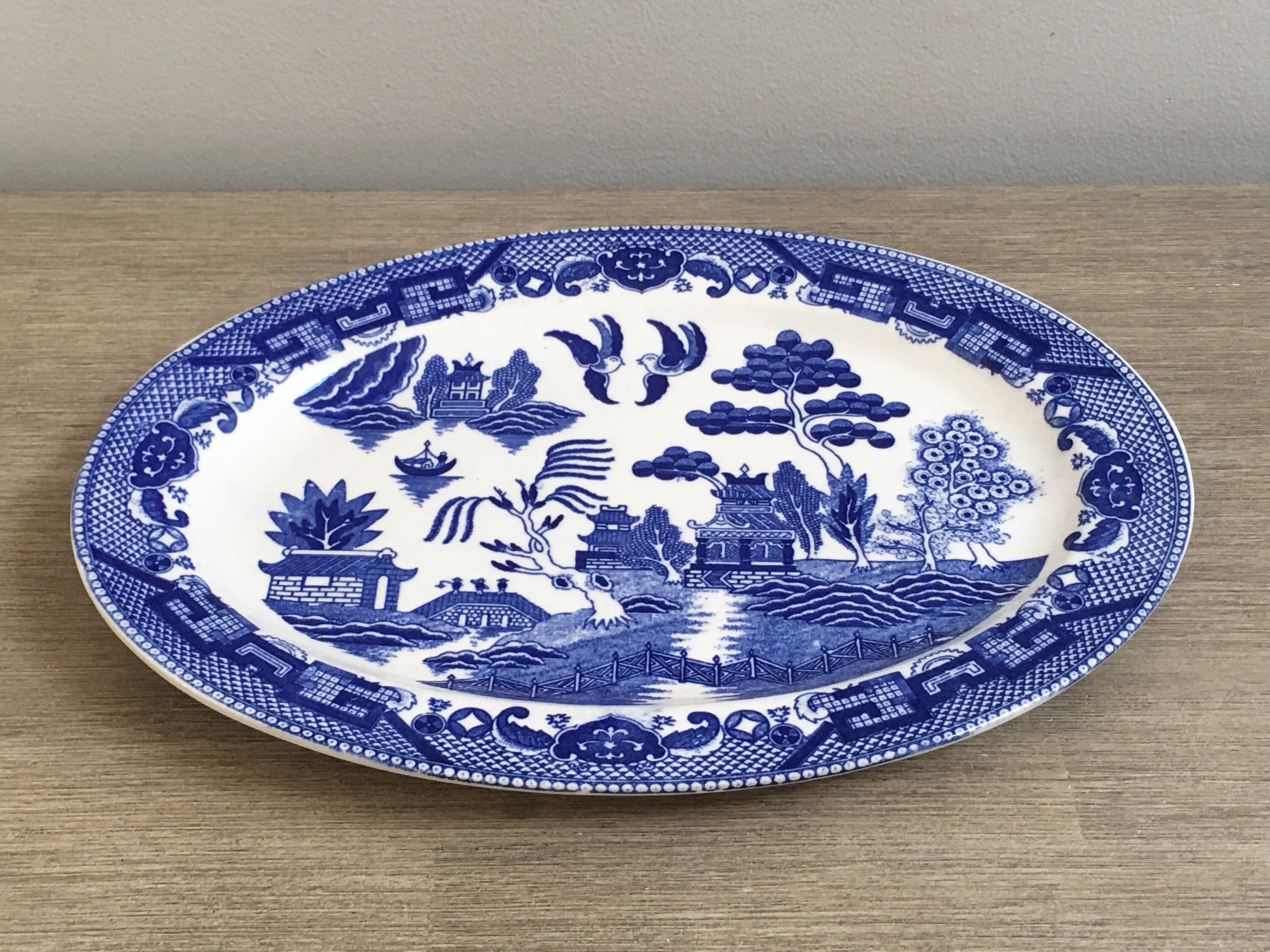 Japanese Blue Willow Serving Platter Blue White Asian Chinoiserie China