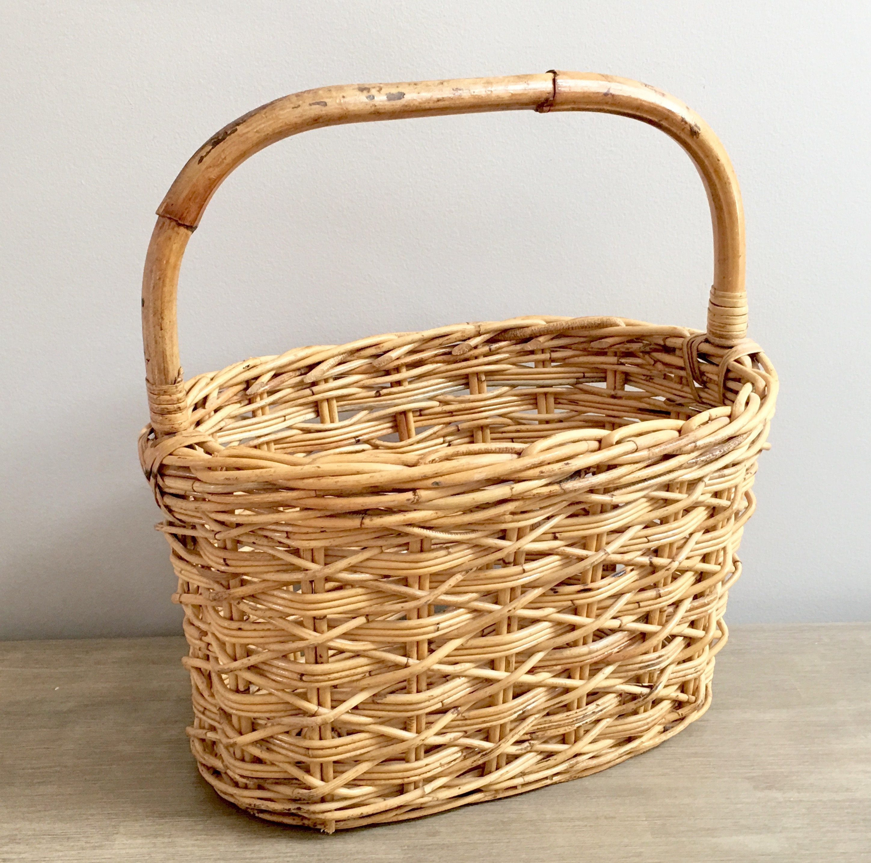 Large Wicker Basket Handled Woven Willow Twig Storage