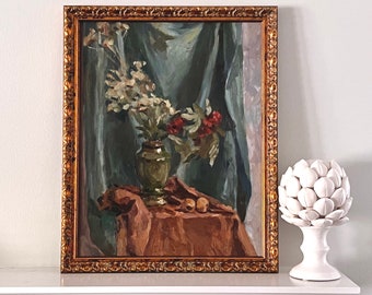 Vintage Impressionist Flowers in Vase Oil Painting