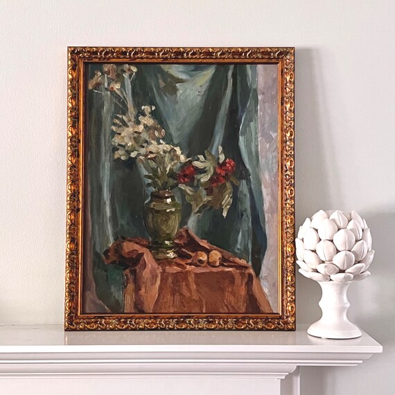 Vintage Impressionist Flowers in Vase Oil Painting