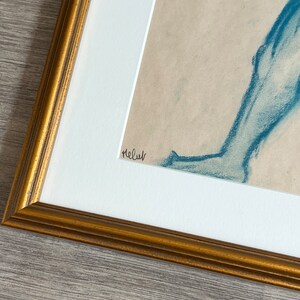 Vintage Portrait Standing Nude 1960s Blue Charcoal Drawing Custom Framed image 6