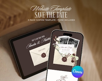 Save the Date Website Template, Editable Brown Old Money Wedding Invitation (Digital Download)