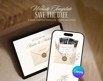 Beige Save the Date Website Template, Editable Neutral Old Money Wedding Invitation (Digital Download)