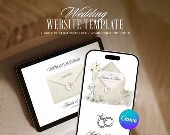 Ivory Old Money Wedding Website Template, Editable White Canva Invitation with RSVP (Digital Download)