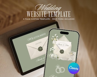 Sage Green Wedding Website Template, Editable Old Money Canva Invitation with RSVP (Digital Download)