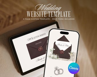 Brown Old Money Wedding Website Template, Editable Neutral Canva Invitation with RSVP (Digital Download)