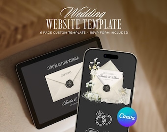 Monochrome Old Money Wedding Website Template, Editable Canva Invitation with RSVP (Digital Download)
