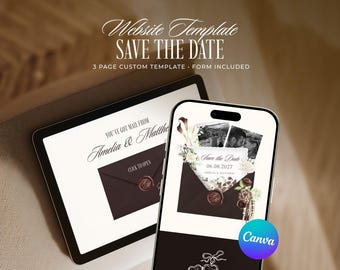 Brown Save the Date Website Template, Editable Old Money Wedding Invitation (Digital Download)