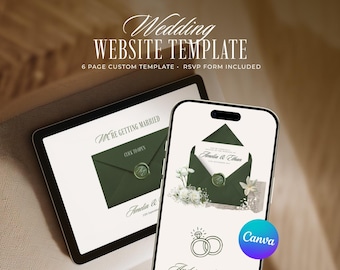 Green and Ivory Old Money Wedding Website Template, Editable Canva Invitation with RSVP (Digital Download)
