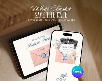 Pink and Blue Save the Date Website Template, Editable Old Money Wedding Invitation (Digital Download)