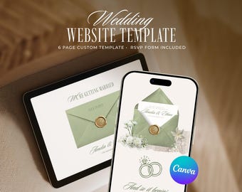 Sage Green Old Money Wedding Website Template, Editable Canva Invitation with RSVP (Digital Download)