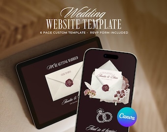 Burgundy Old Money Wedding Website Template, Editable Canva Invitation with RSVP (Digital Download)