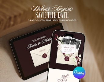 Burgundy Save the Date Website Template, Editable Old Money Wedding Invitation (Digital Download)