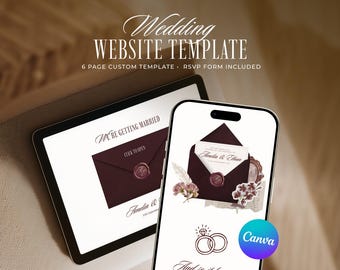 Burgundy Old Money Wedding Website Template, Editable Dark Red Canva Invitation with RSVP (Digital Download)