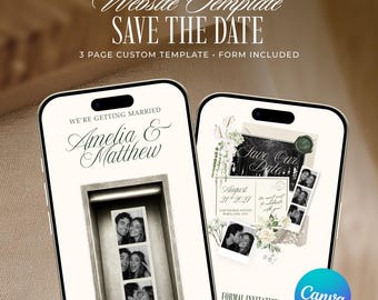 Photo Booth Save the Date Website Template, Editable Green Old Money Wedding Invitation (Digital Download)