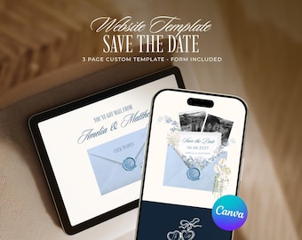 Blue Save the Date Website Template, Editable Old Money Wedding Invitation (Digital Download)