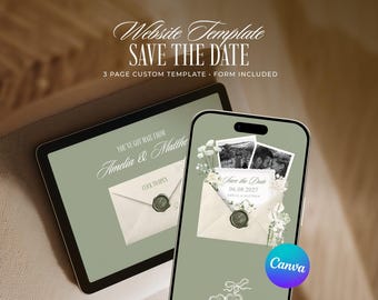 Save the Date Website Template, Editable Sage Green Old Money Wedding Invitation (Digital Download)
