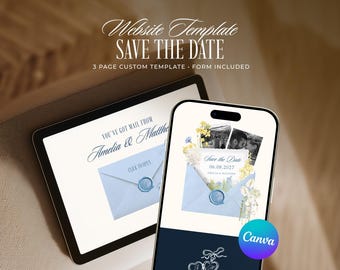 Blue and Yellow Save the Date Website Template, Editable Old Money Wedding Invitation (Digital Download)
