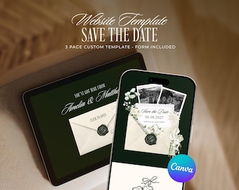 Green Save the Date Website Template, Editable Old Money Wedding Invitation (Digital Download)