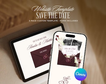 Burgundy and Ivory Save the Date Website Template, Editable Old Money Wedding Invitation (Digital Download)