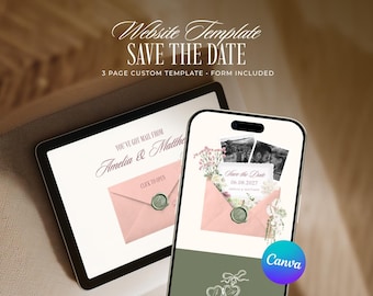 Pink and Sage Save the Date Website Template, Editable Old Money Wedding Invitation (Digital Download)