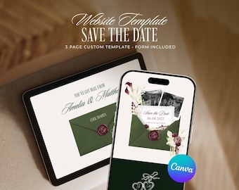 Burgundy and Green Save the Date Website Template, Editable Old Money Wedding Invitation (Digital Download)