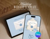 Blue Old Money Wedding Website Template, Editable Canva Invitation with RSVP (Digital Download)