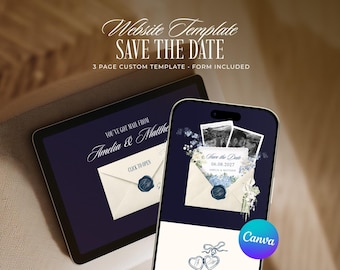 Dark Blue Save the Date Website Template, Editable Old Money Wedding Invitation (Digital Download)