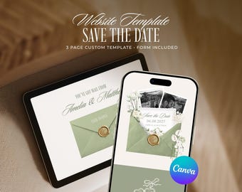 Sage Green Save the Date Website Template, Editable Old Money Wedding Invitation (Digital Download)