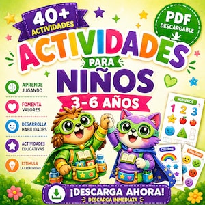 Libro de actividades para niños PDF | 40+ actividades educativas | Imprimible 3-6 años | Busy Book Printable | Juegos para niños |