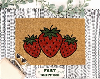 Strawberry Coir Doormat, Fruit Porch Decor, Housewarming Gift