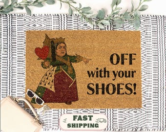Coir Doormat, Whimsical Witchy Queen of Hearts Entryway Decor