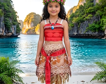 Mädchen Moana Prinzessinnen Kleid - Kleinkind Ocean Kostüm Outfit für Party & Halloween