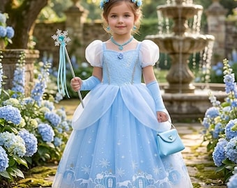 Cinderella Kleid für Mädchen Blau Prinzessin Kleid Cinderella Kostüm Märchen Kleid Party Cosplay Outfit