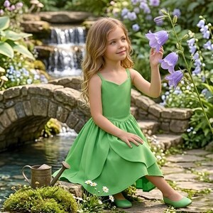 Vestido de hada verde inspirado en Campanilla para niñas, disfraz de flor de duende, atuendo para cumpleaños y Halloween.