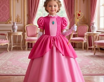 Princess Peach Dress for Girls – Super Mario Movie Princess Costume for Kids Birthday & Halloween Party Outfit